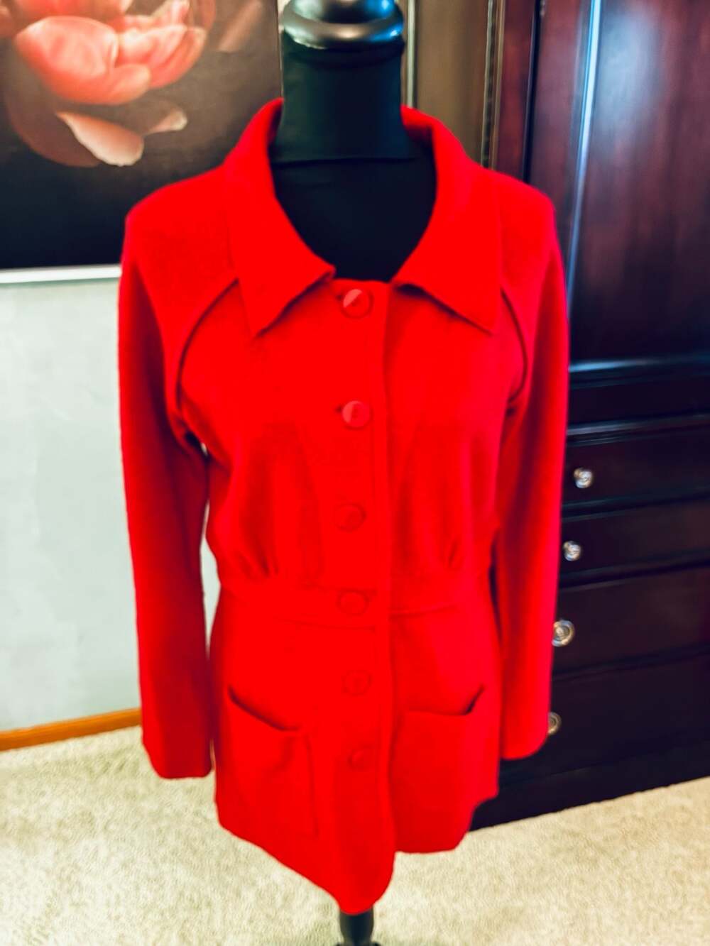Sparrow Anthro Red Boiled Wool Button Down Sweater Coat Jacket Sz L A443